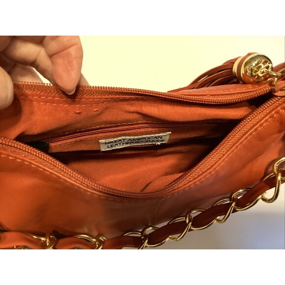 great american leatherworks purse orange/rust w/tassel zipper - Picture 3 of 8